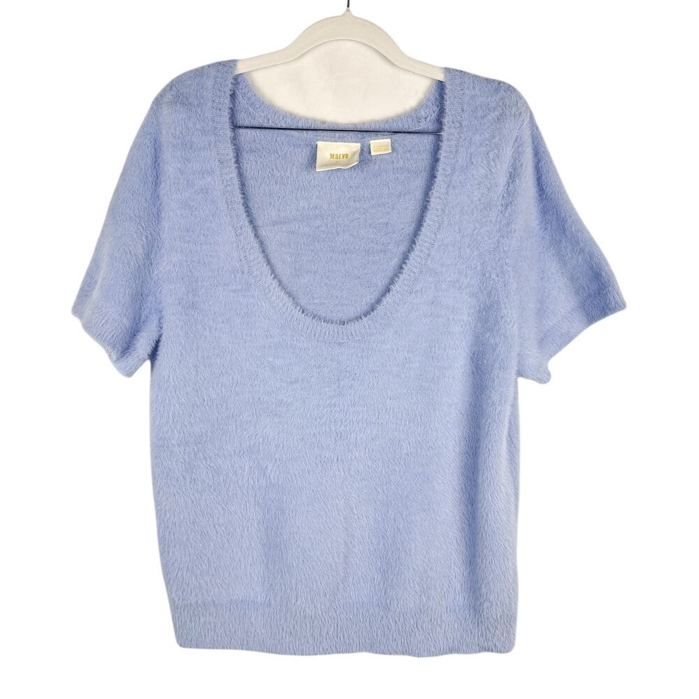 Maeve Light Blue Scoop Neck Short Sleeve Sweater